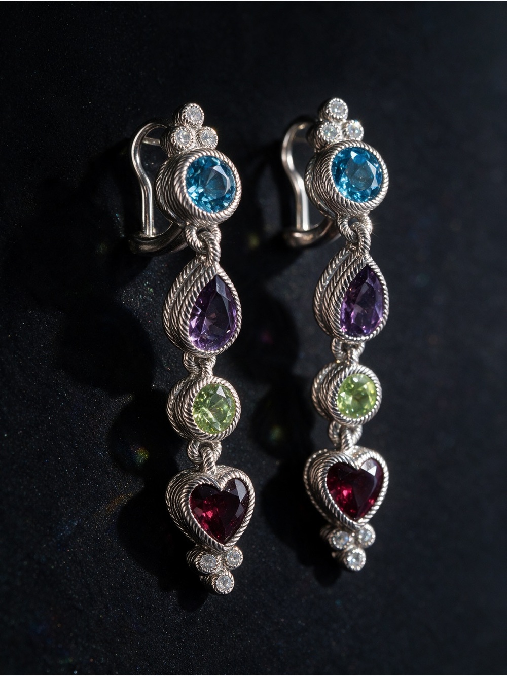 Judith Ripka sterling silver multi-gemstone dangle drop earrings